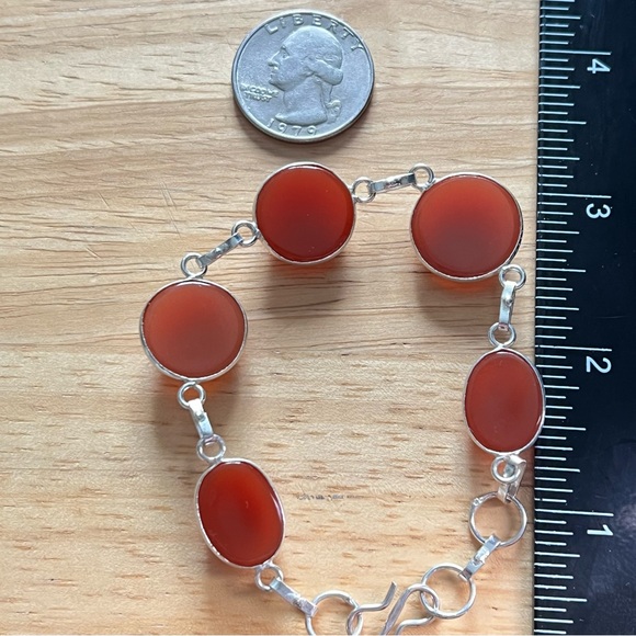 New Checkerboard Faceted Carnelian Crystal Stone Silver Overlay Bracelet 7” 7.5” - Picture 5 of 7